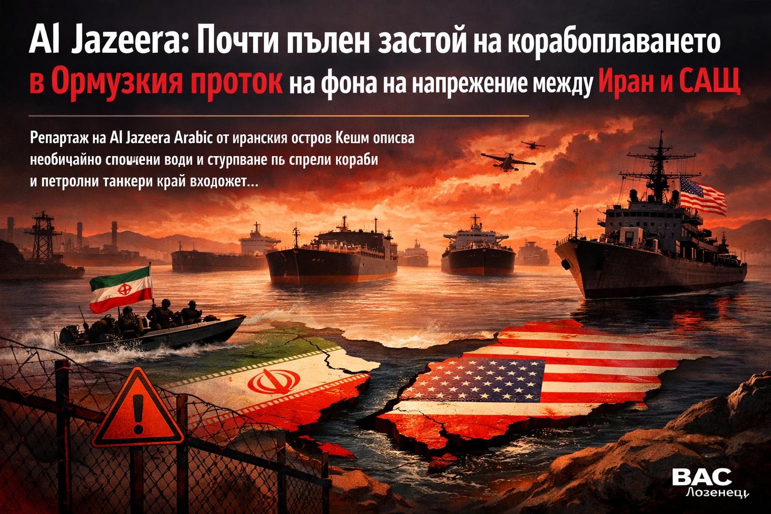 Al Jazeera: Почти пълен застой на корабоплаването в Ормузкия проток на фона на напрежение между Иран и САЩ