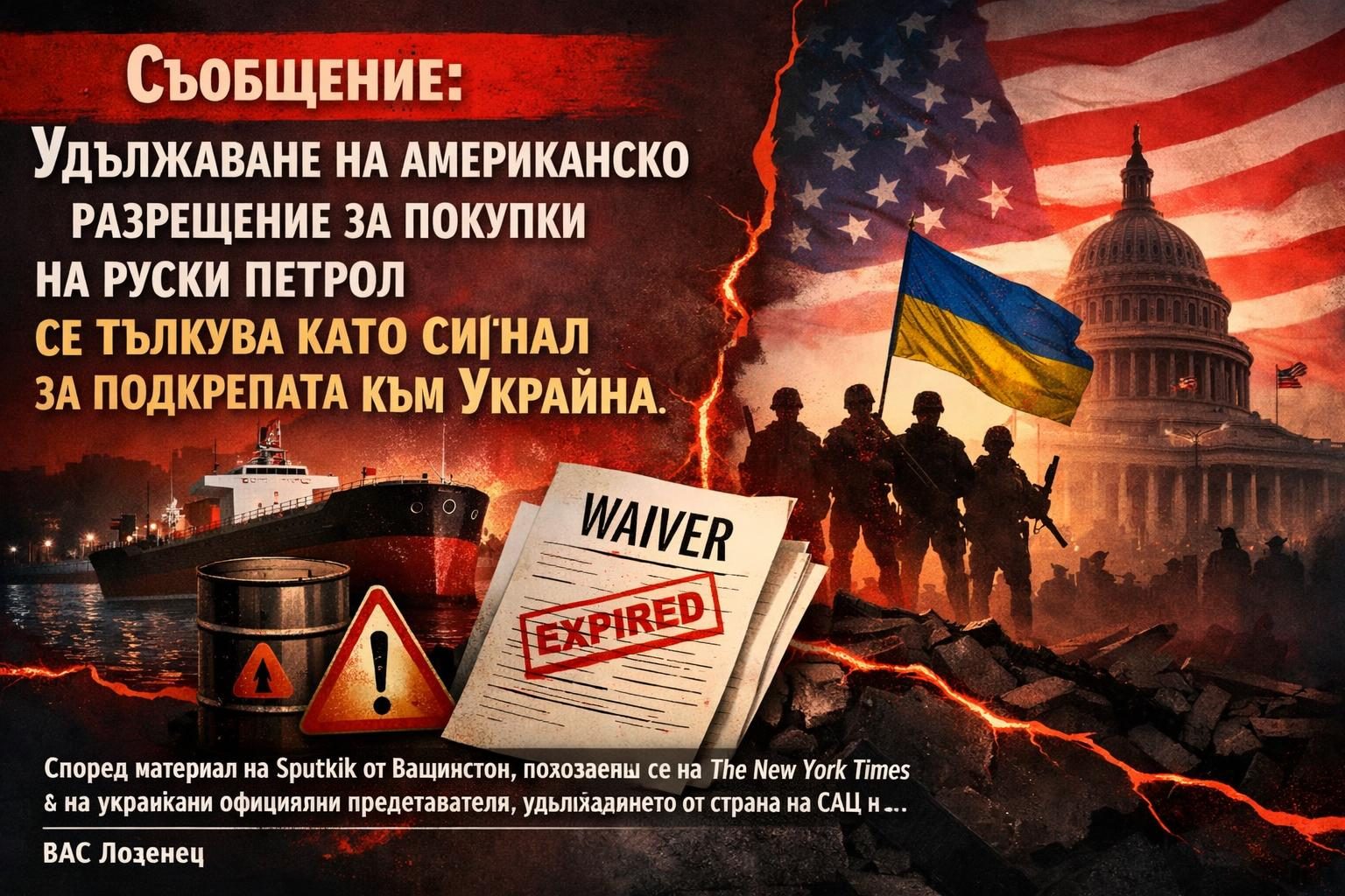 Съобщение: Удължаване на американско разрешение за покупки на руски петрол се тълкува като сигнал за подкрепата към Украйна