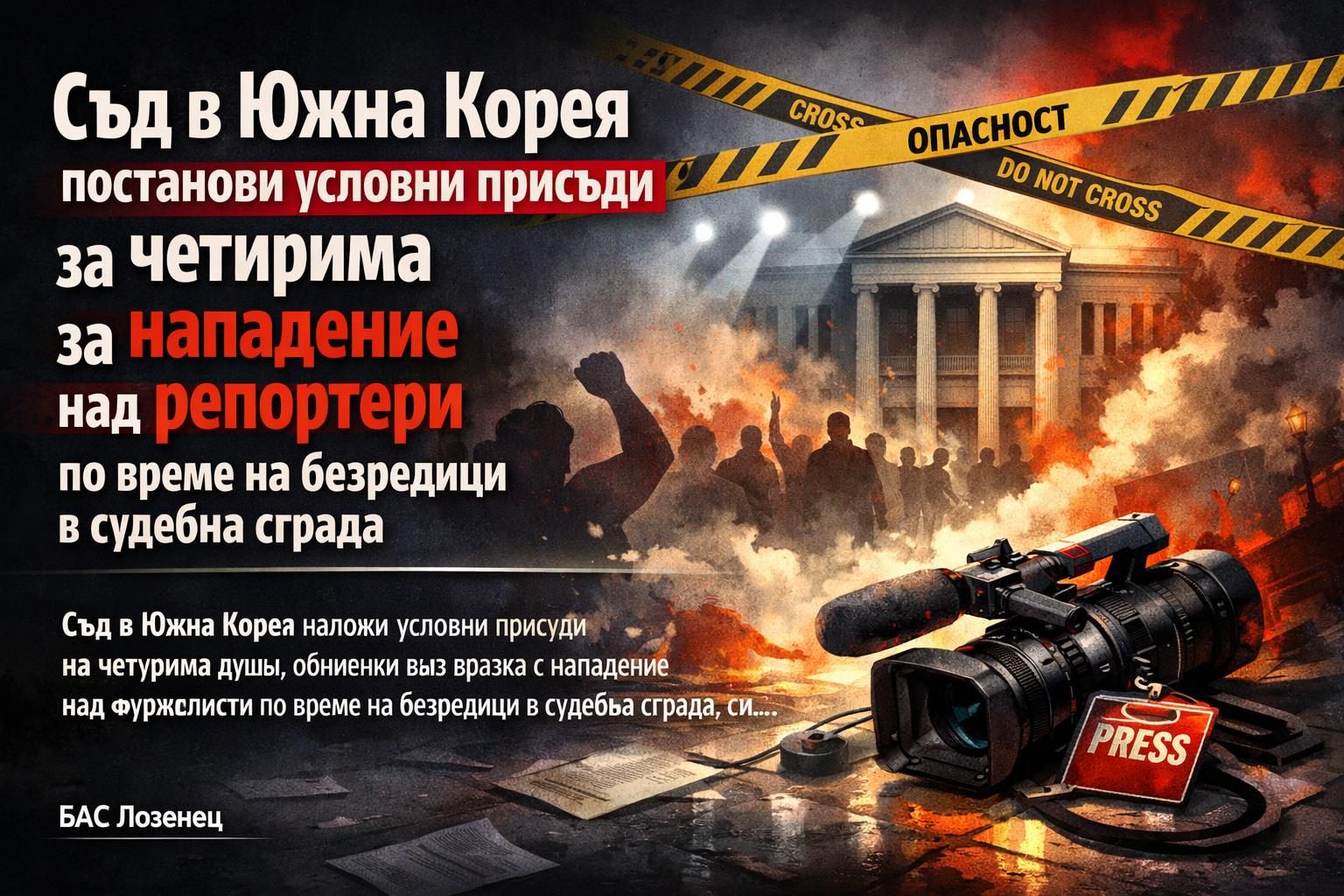 Съд в Южна Корея постанови условни присъди за четирима за нападение над репортери по време на безредици в съдебна сграда