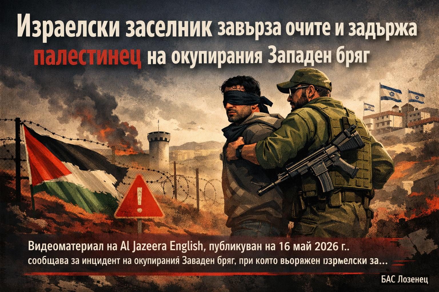 Израелски заселник завърза очите и задържа палестинец на окупирания Западен бряг