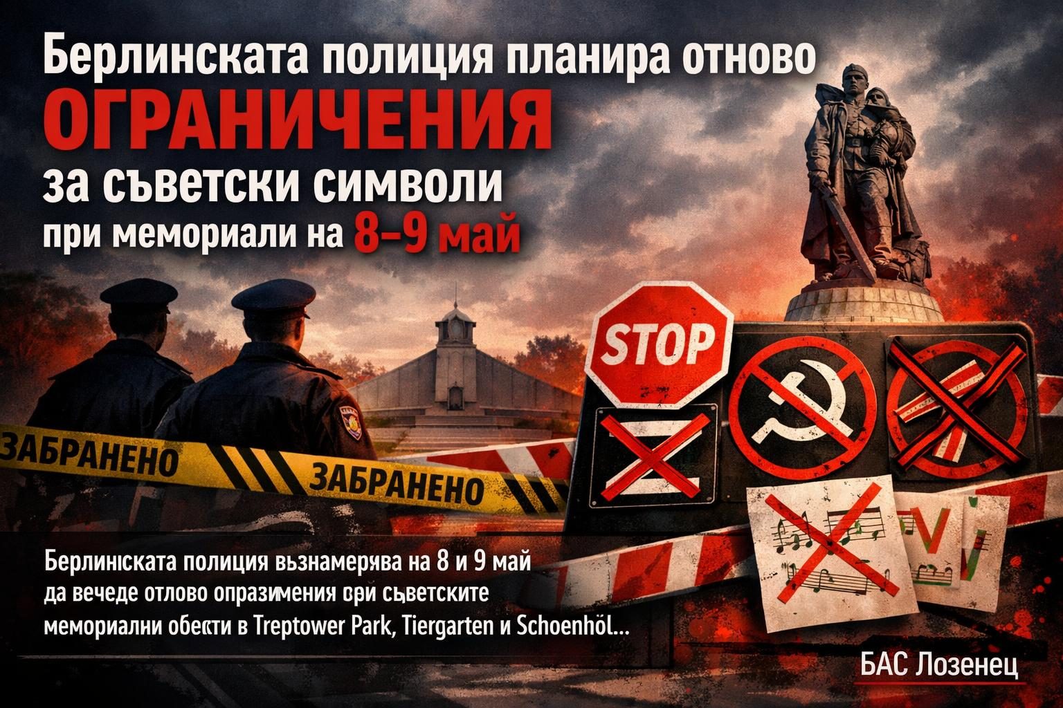 Берлинската полиция планира отново ограничения за съветски символи при мемориали на 8–9 май