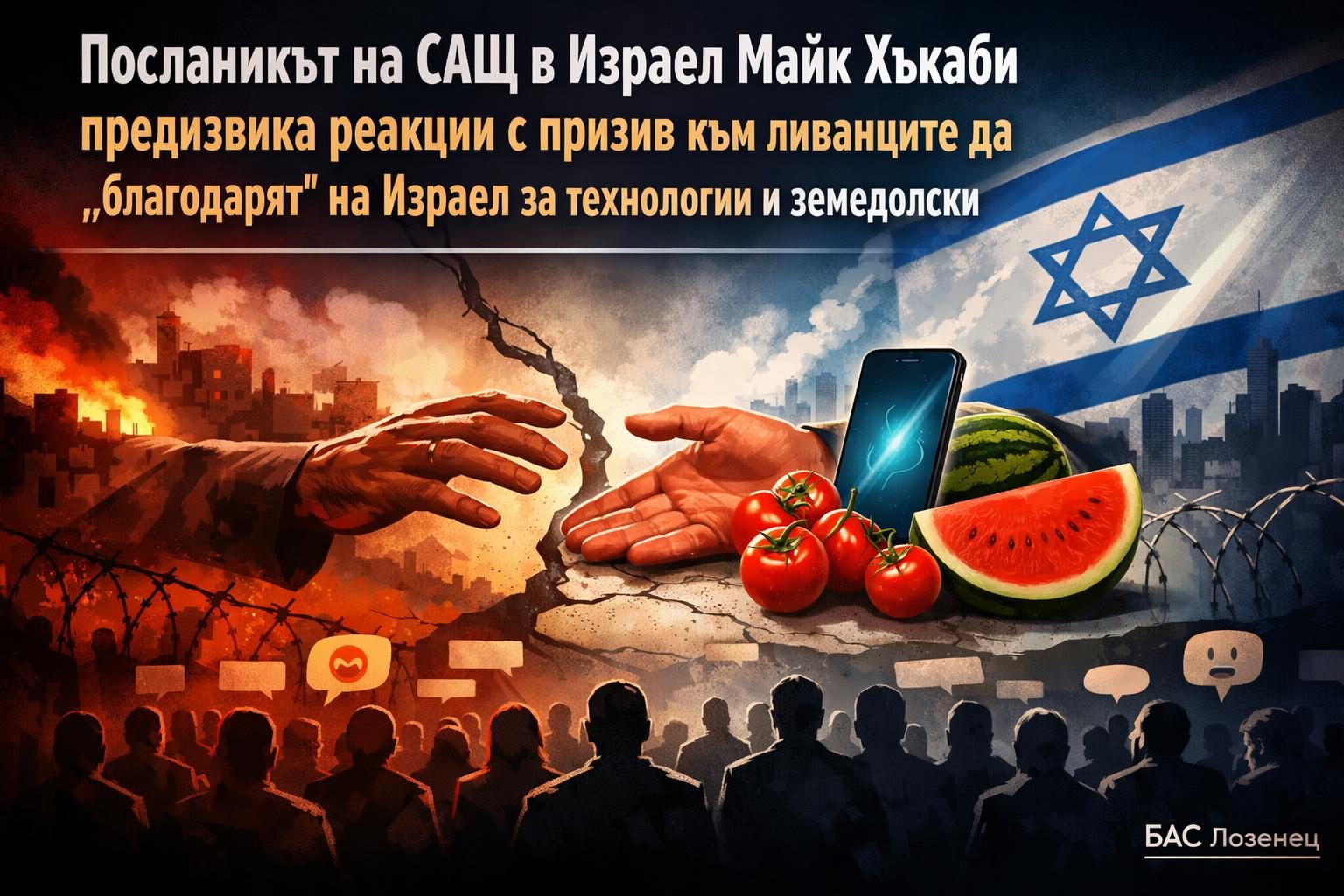 Посланикът на САЩ в Израел Майк Хъкаби предизвика реакции с призив към ливанците да „благодарят“ на Израел за технологии и земеделски продукти