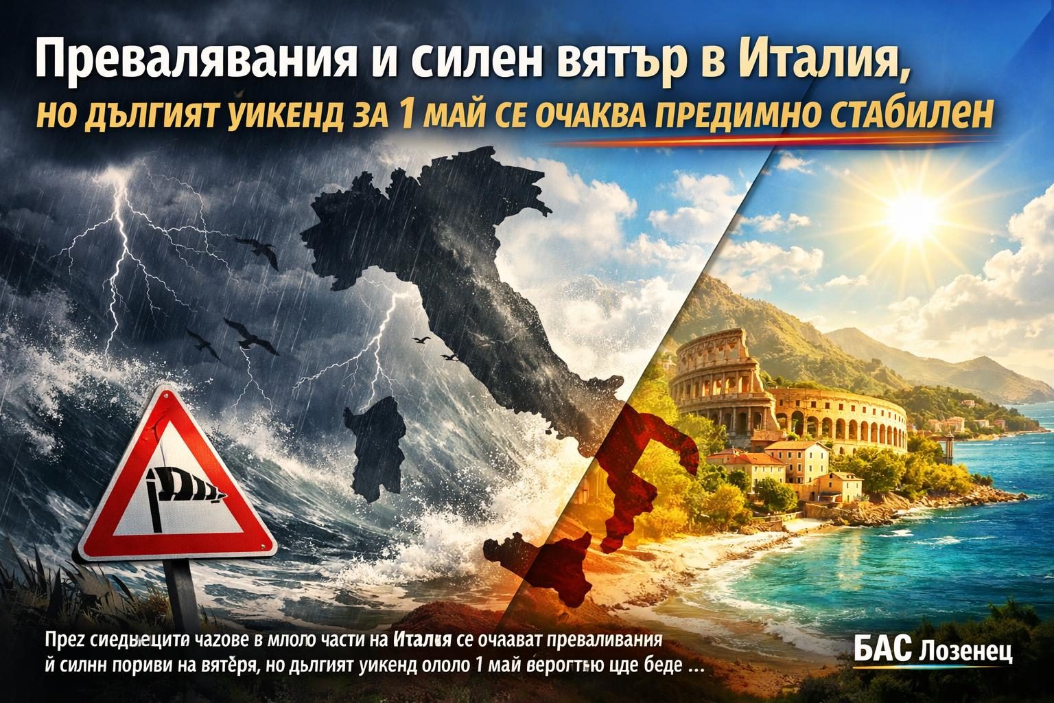 Превалявания и силен вятър в Италия, но дългият уикенд за 1 май се очаква предимно стабилен