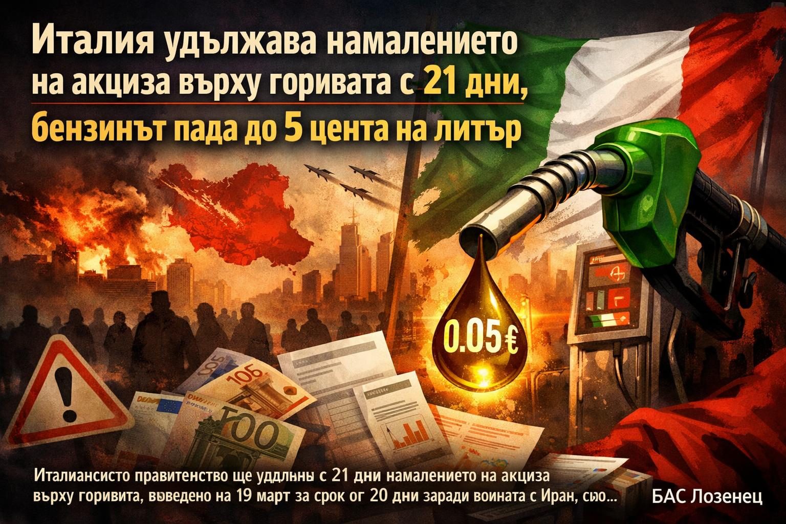 Италия удължава намалението на акциза върху горивата с 21 дни, бензинът пада до 5 цента на литър