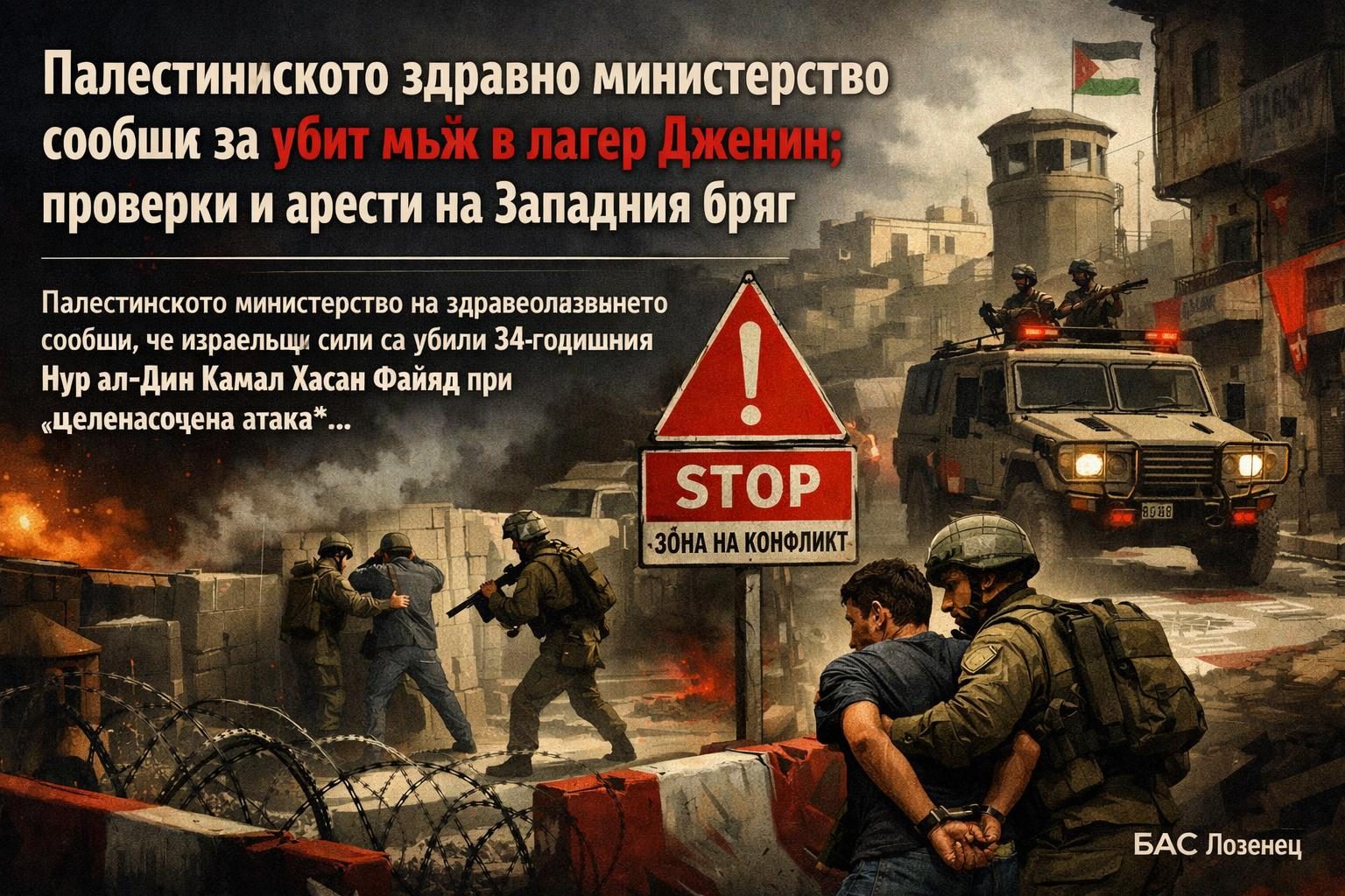 Палестинското здравно министерство съобщи за убит мъж в лагер Дженин; проверки и арести на Западния бряг