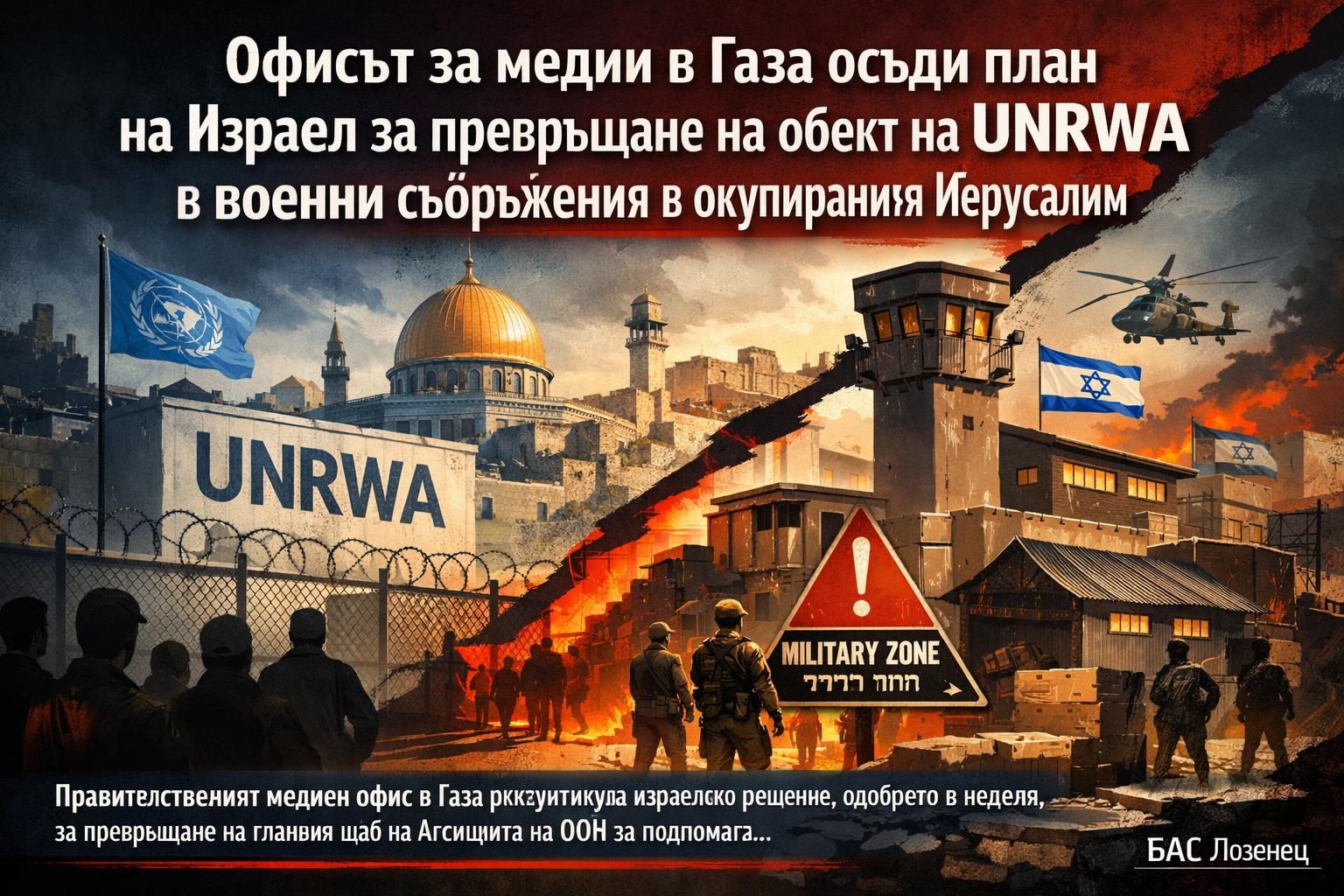 Офисът за медии в Газа осъди план на Израел за превръщане на обект на UNRWA в военни съоръжения в окупирания Йерусалим