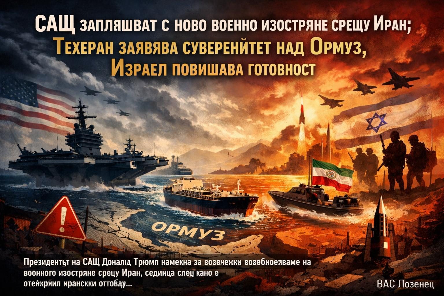 САЩ заплашват с ново военно изостряне срещу Иран; Техеран заявява суверенитет над Ормуз, Израел повишава готовност