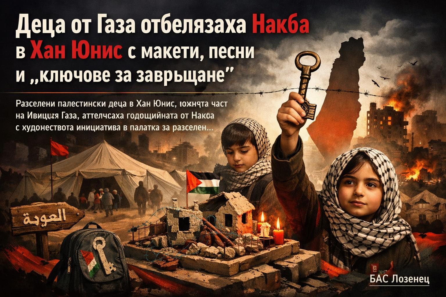 Деца от Газа отбелязаха Накба в Хан Юнис с макети, песни и „ключове за завръщане“