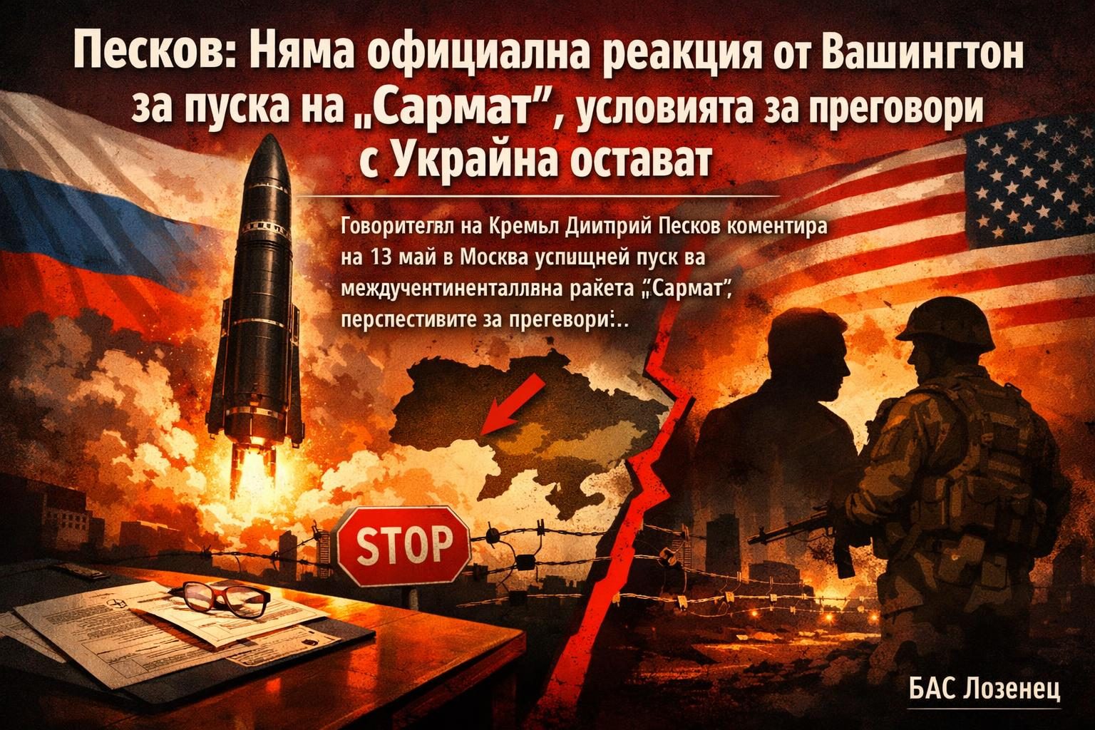 Песков: Няма официална реакция от Вашингтон за пуска на „Сармат“, условията за преговори с Украйна остават