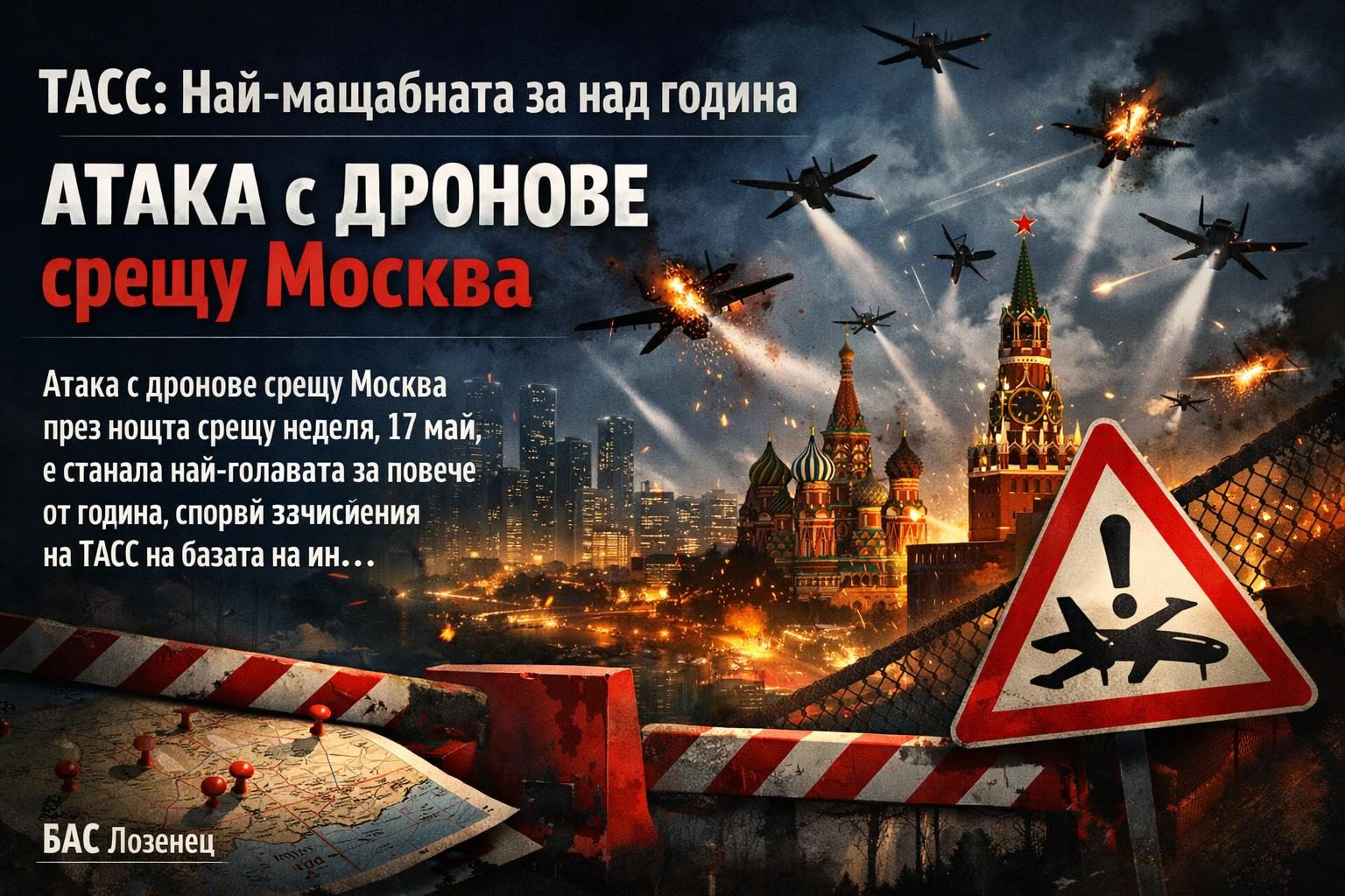 ТАСС: Най-мащабната за над година атака с дронове срещу Москва