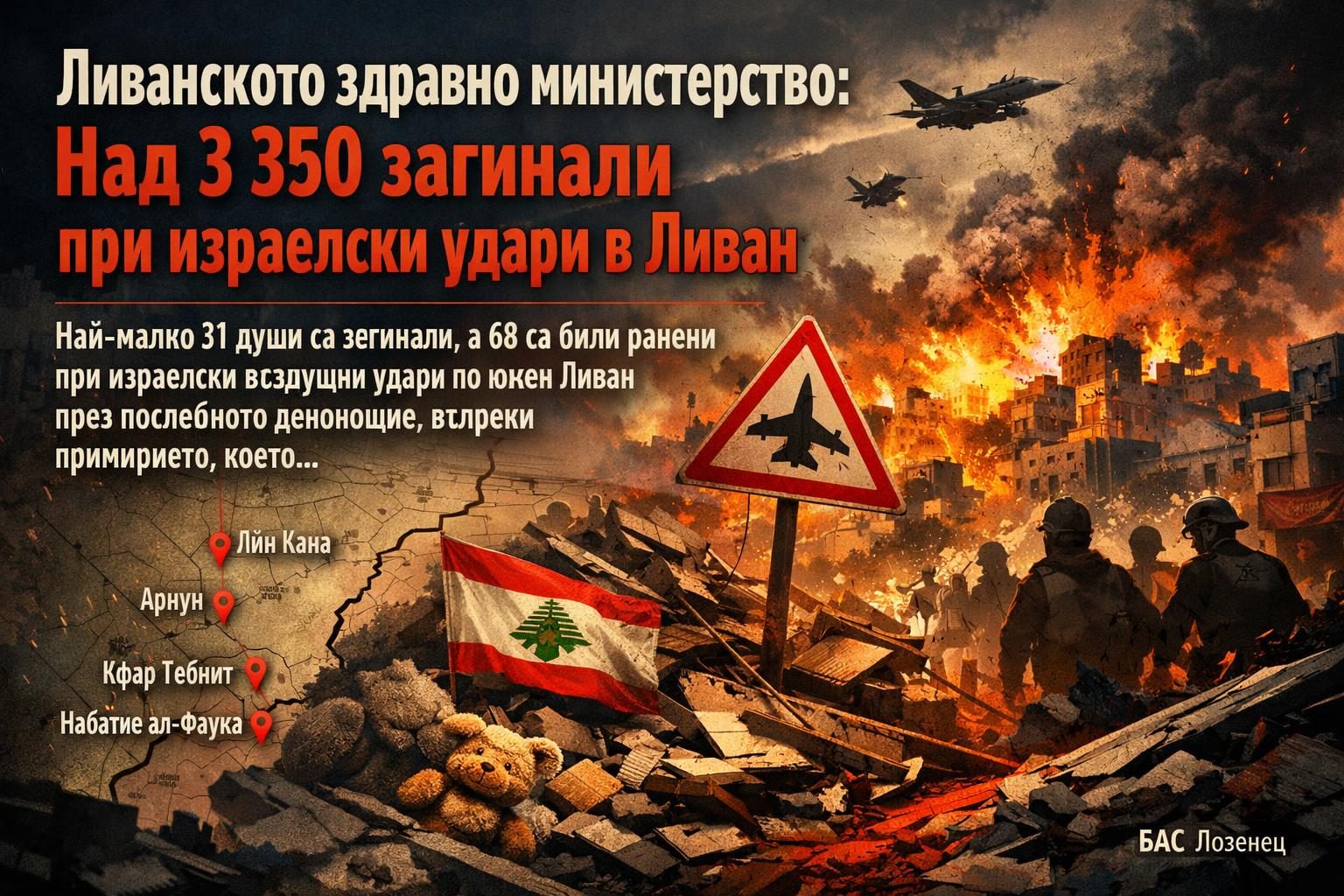 Ливанското здравно министерство: Над 3 350 загинали при израелски удари в Ливан