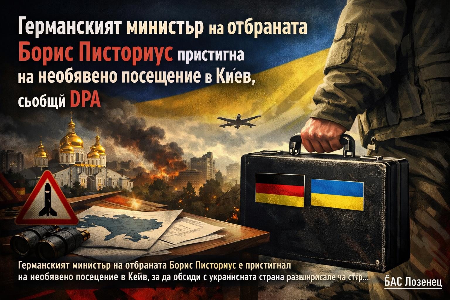 Германският министър на отбраната Борис Писториус пристигна на необявено посещение в Киев, съобщи DPA