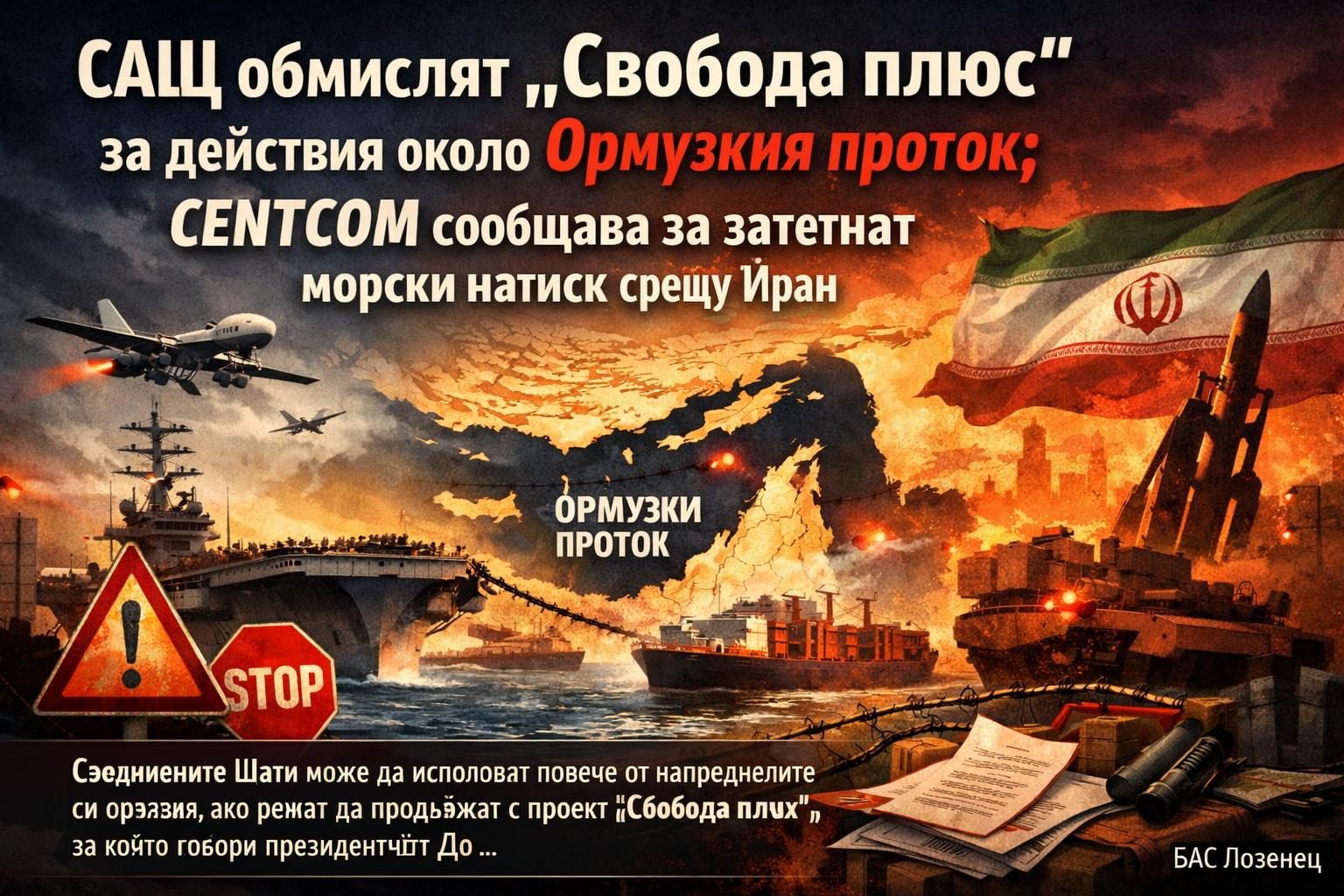 САЩ обмислят „Свобода плюс“ за действия около Ормузкия проток; CENTCOM съобщава за затегнат морски натиск срещу Иран