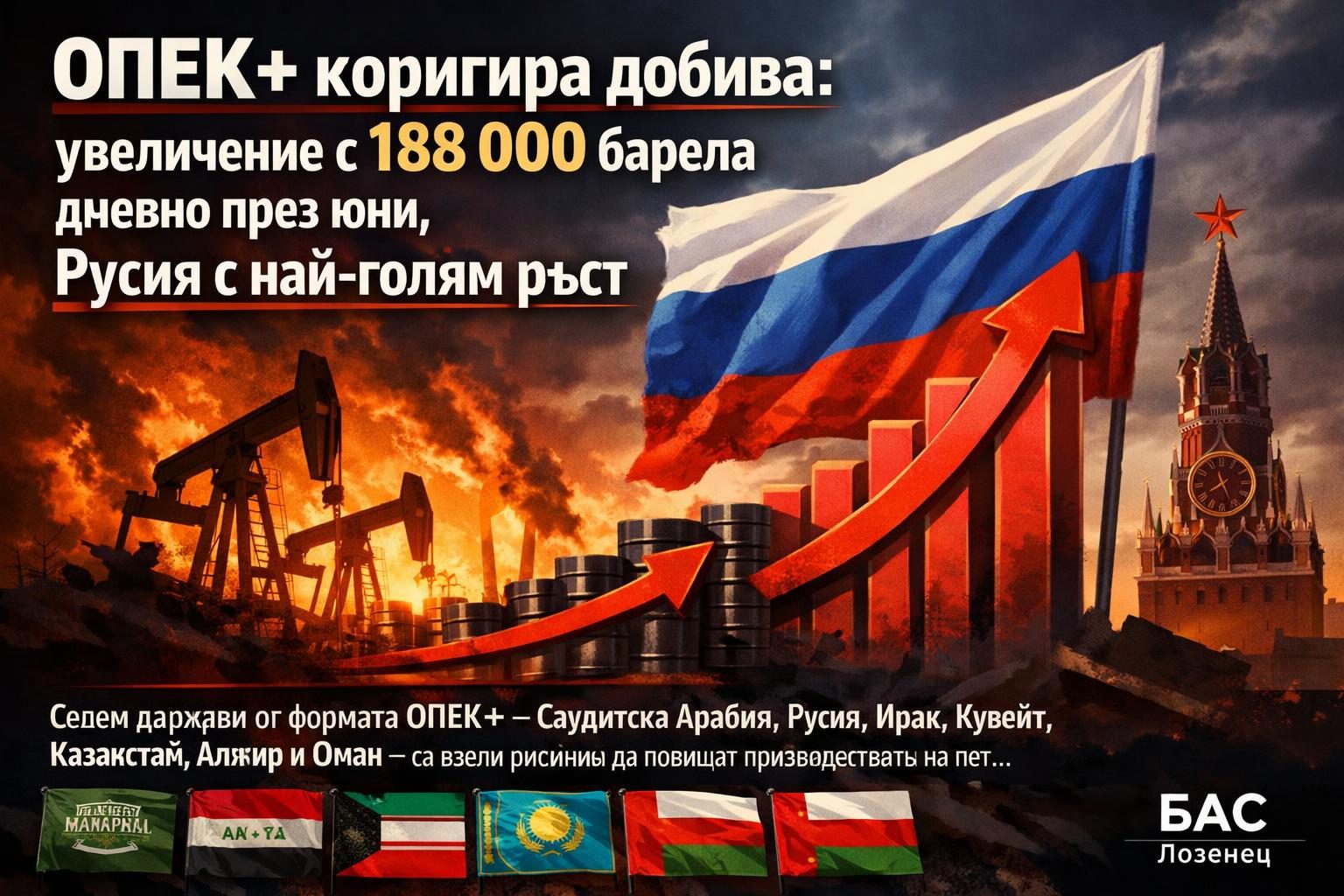 ОПЕК+ коригира добива: увеличение с 188 000 барела дневно през юни, Русия с най-голям ръст
