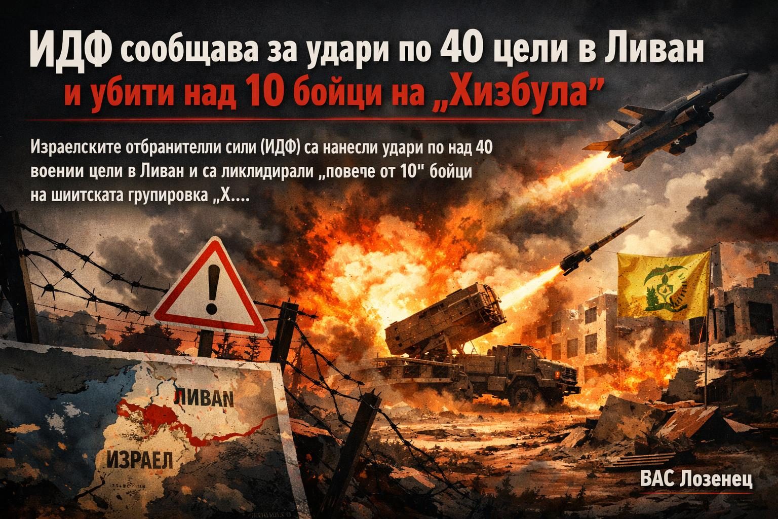 ИДФ съобщава за удари по 40 цели в Ливан и убити над 10 бойци на „Хизбула“