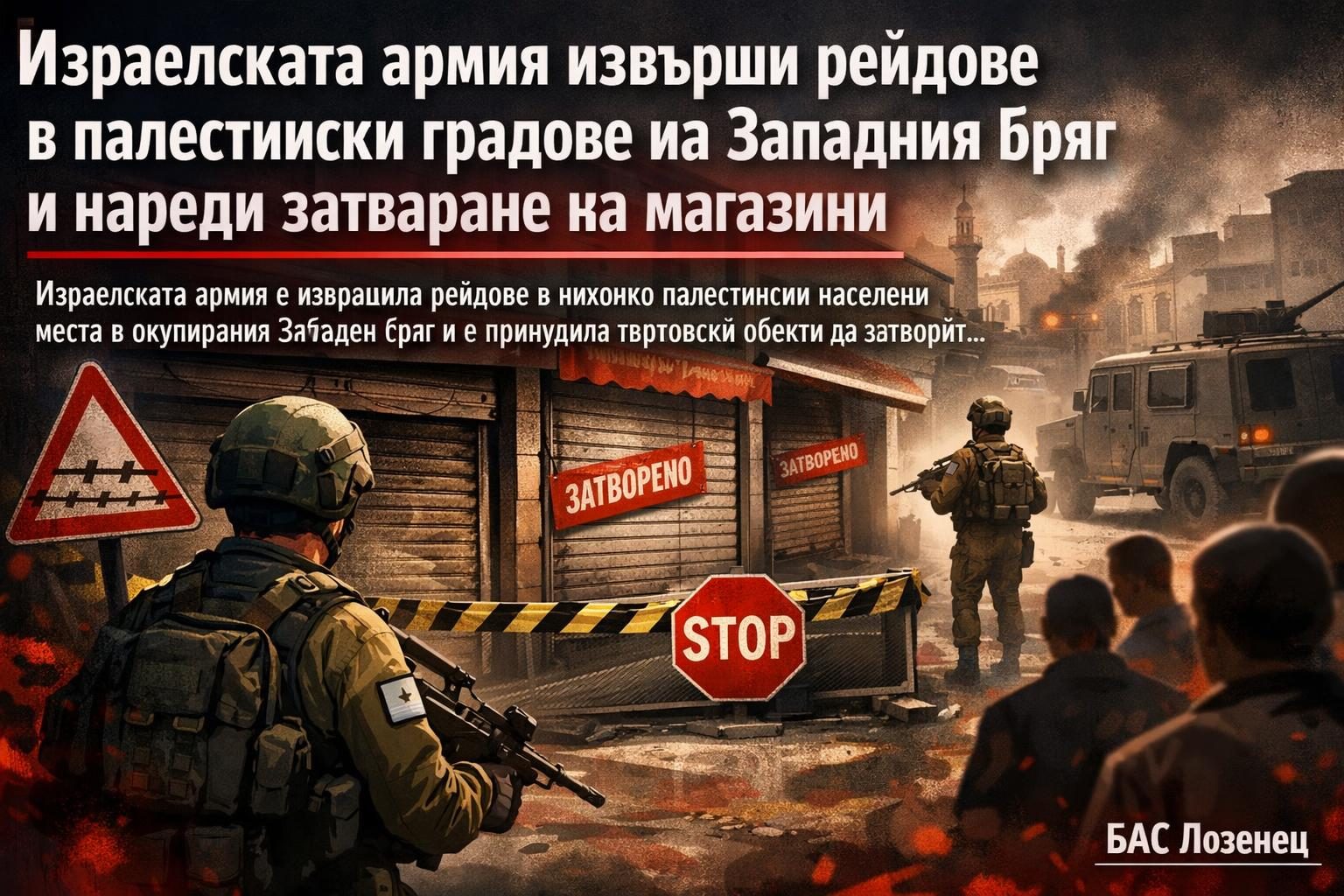 Израелската армия извърши рейдове в палестински градове на Западния бряг и нареди затваряне на магазини