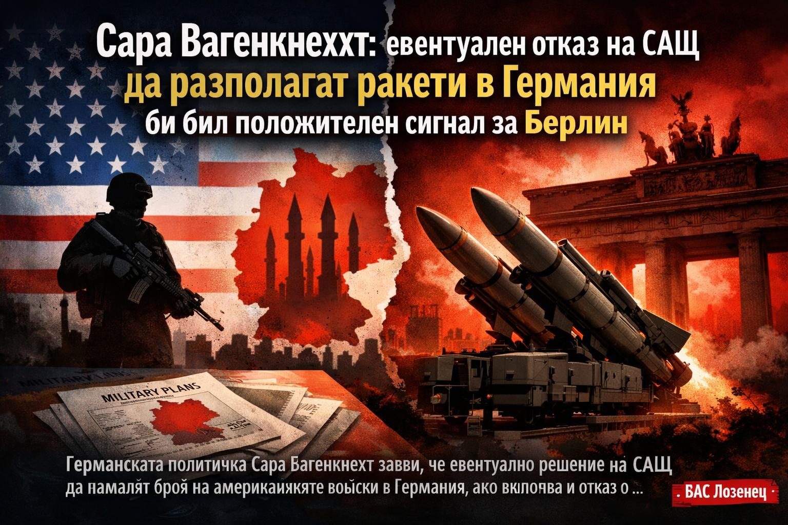 Сара Вагенкнехт: евентуален отказ на САЩ да разполагат ракети в Германия би бил положителен сигнал за Берлин