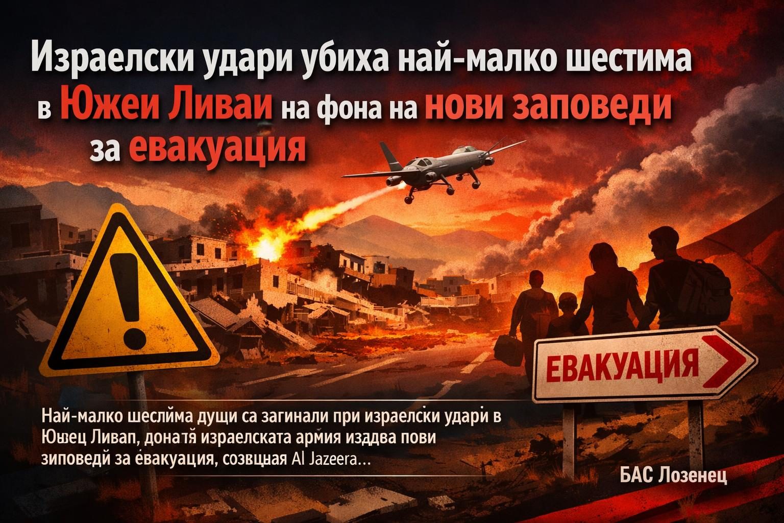 Израелски удари убиха най-малко шестима в Южен Ливан на фона на нови заповеди за евакуация