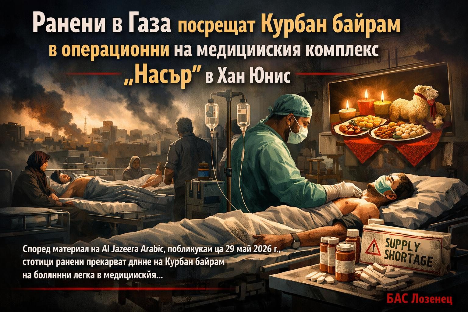 Ранени в Газа посрещат Курбан байрам в операционни на медицинския комплекс „Насър“ в Хан Юнис
