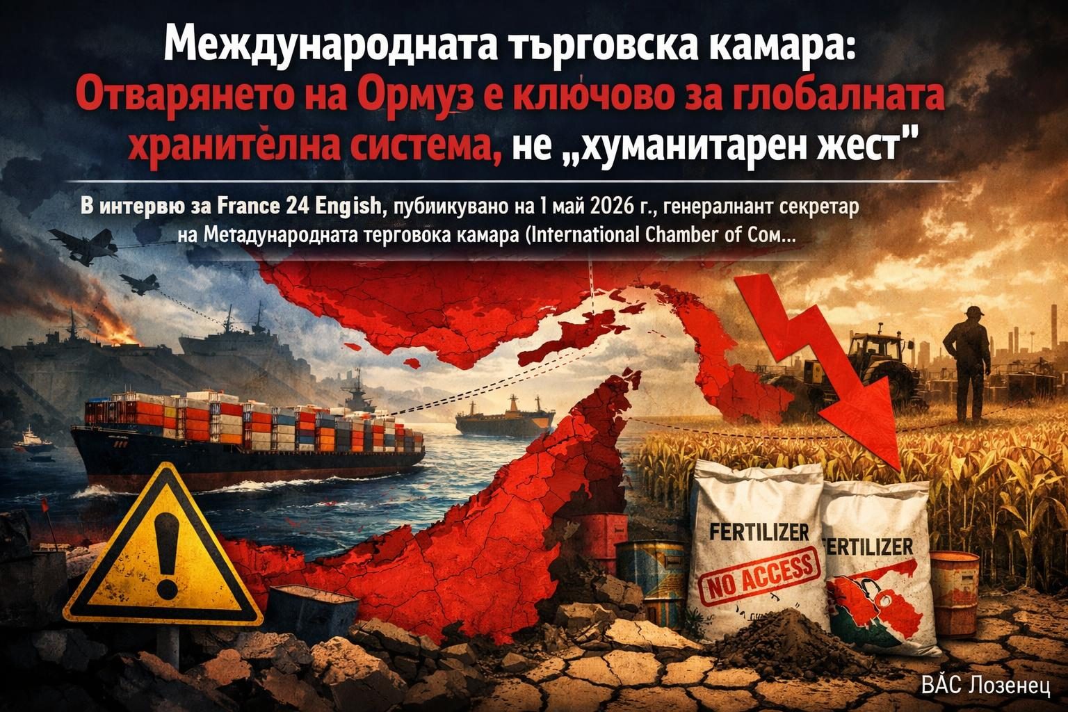 Международната търговска камара: Отварянето на Ормуз е ключово за глобалната хранителна система, не „хуманитарен жест“