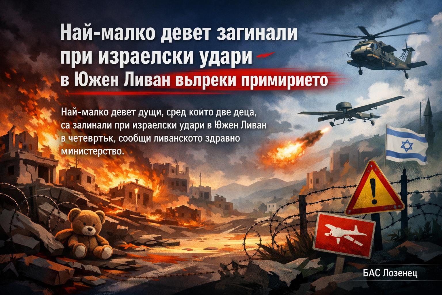 Най-малко девет загинали при израелски удари в Южен Ливан въпреки примирието
