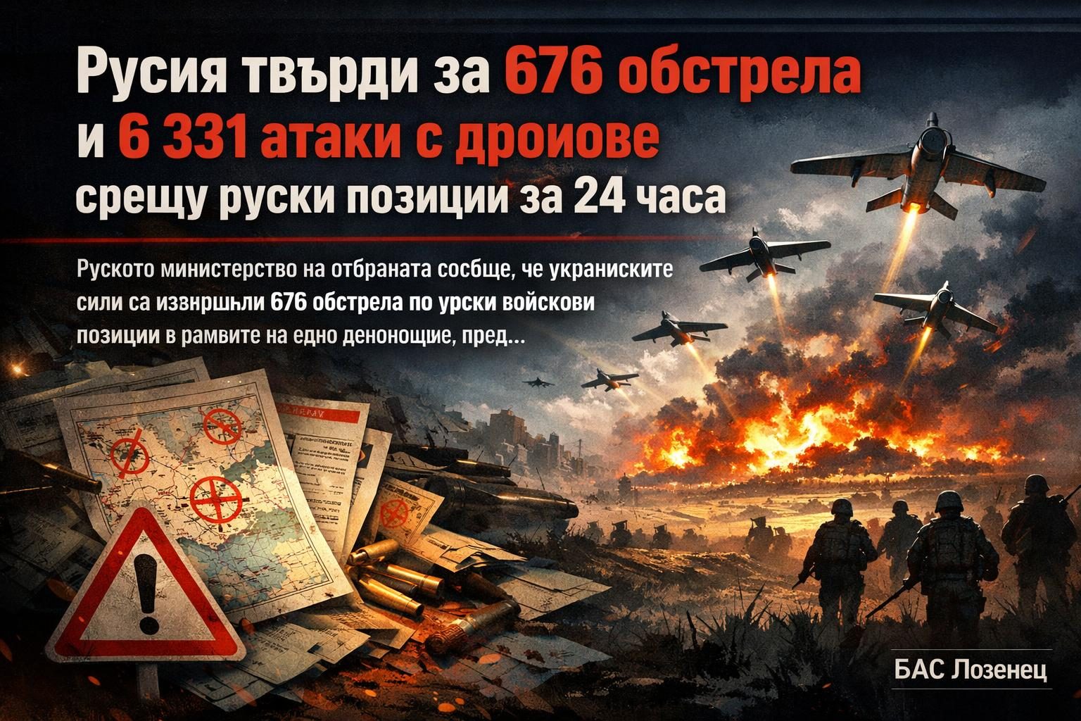 Русия твърди за 676 обстрела и 6 331 атаки с дронове срещу руски позиции за 24 часа