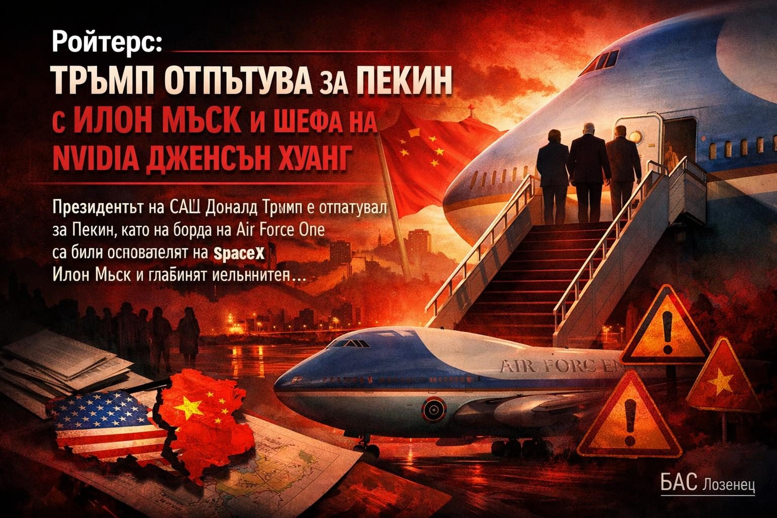Ройтерс: Тръмп отпътува за Пекин с Илон Мъск и шефа на Nvidia Дженсън Хуанг