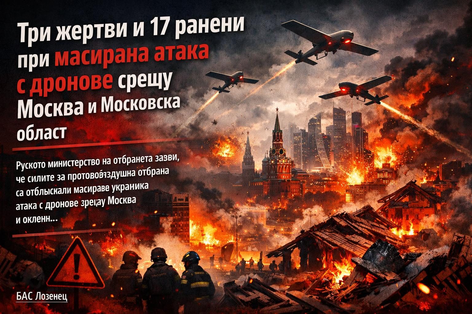 Три жертви и 17 ранени при масирана атака с дронове срещу Москва и Московска област