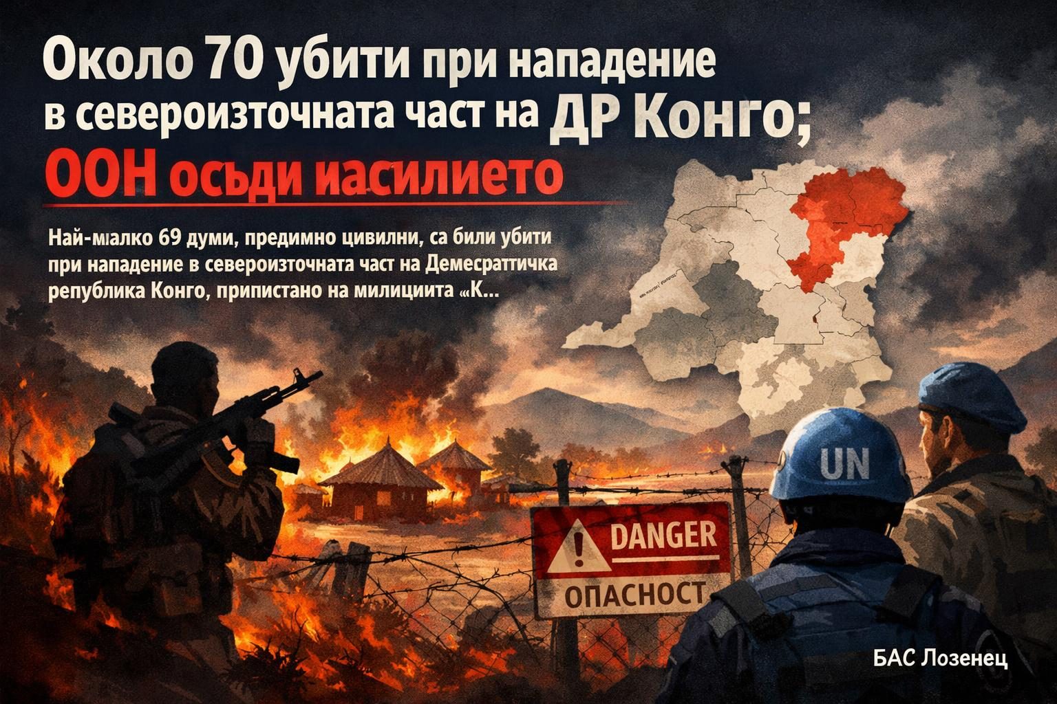 Около 70 убити при нападение в североизточната част на ДР Конго; ООН осъди насилието