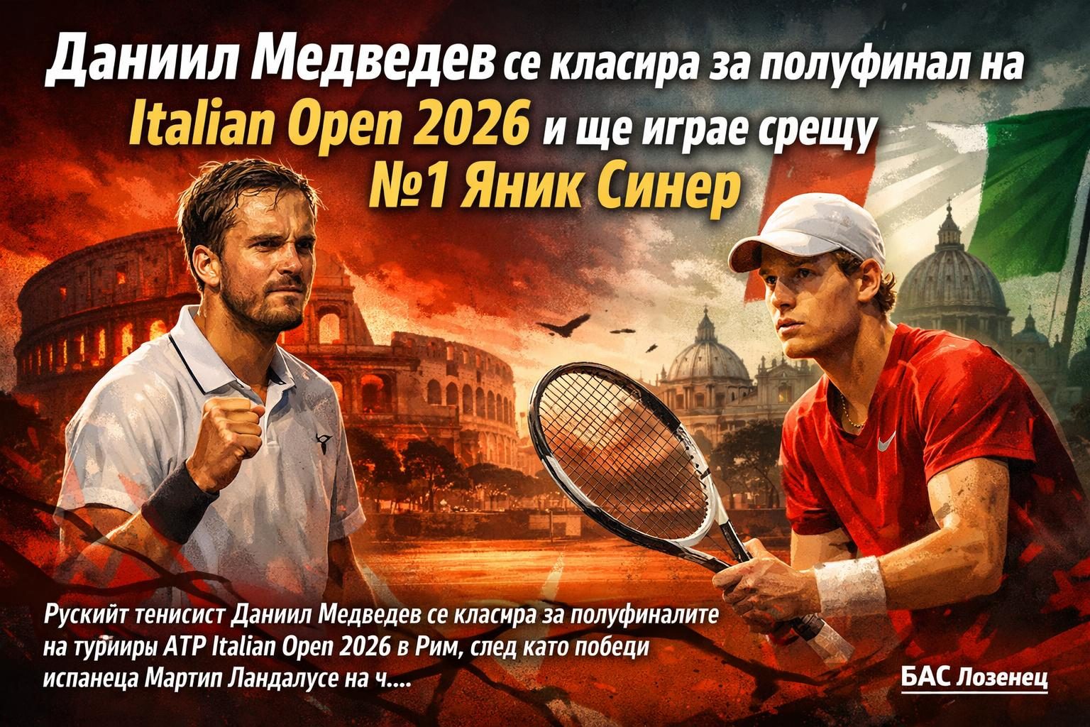 Даниил Медведев се класира за полуфинал на Italian Open 2026 и ще играе срещу №1 Яник Синер
