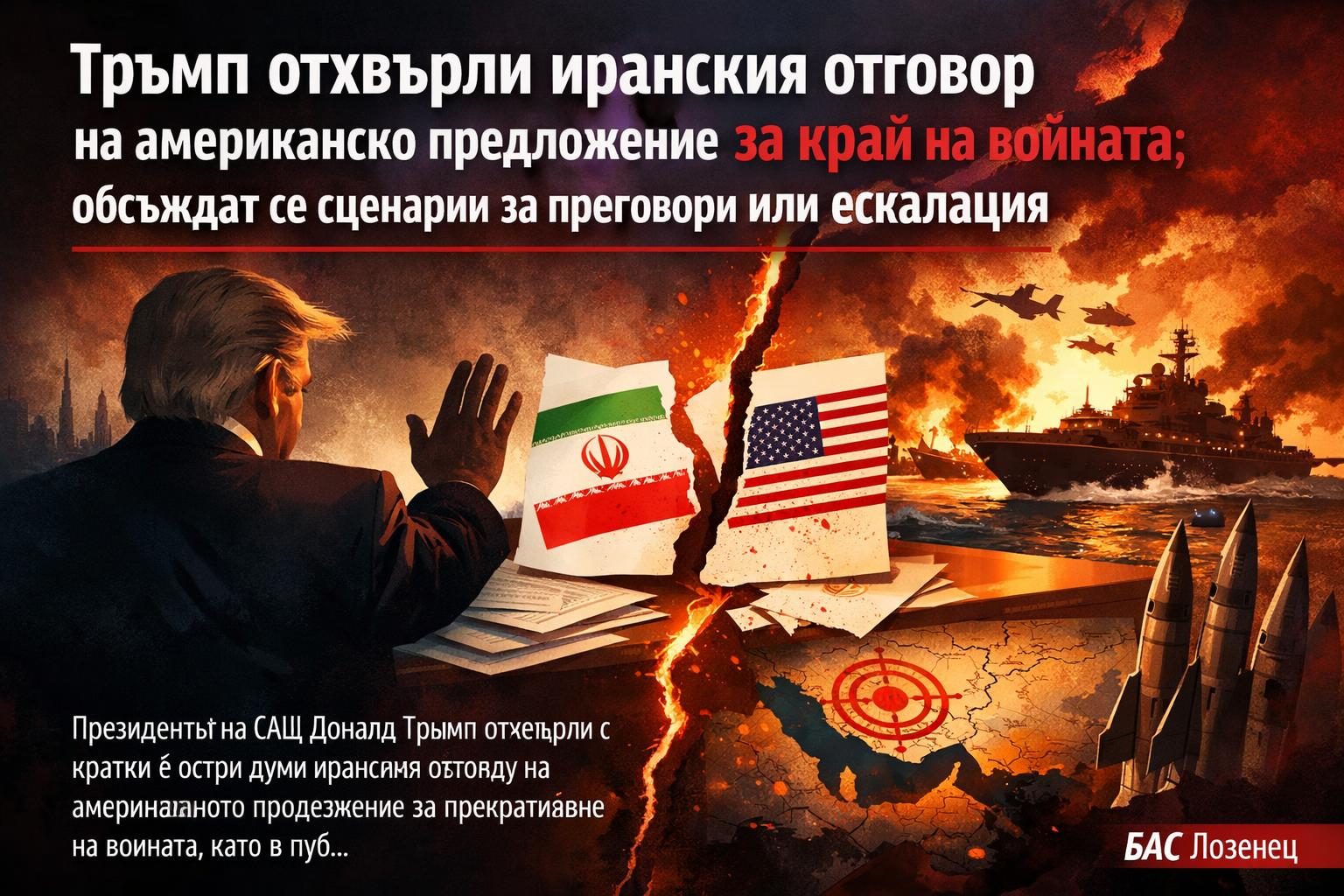 Тръмп отхвърли иранския отговор на американско предложение за край на войната; обсъждат се сценарии за преговори или ескалация