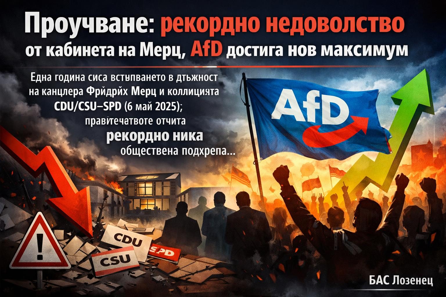 Проучване: рекордно недоволство от кабинета на Мерц, AfD достига нов максимум