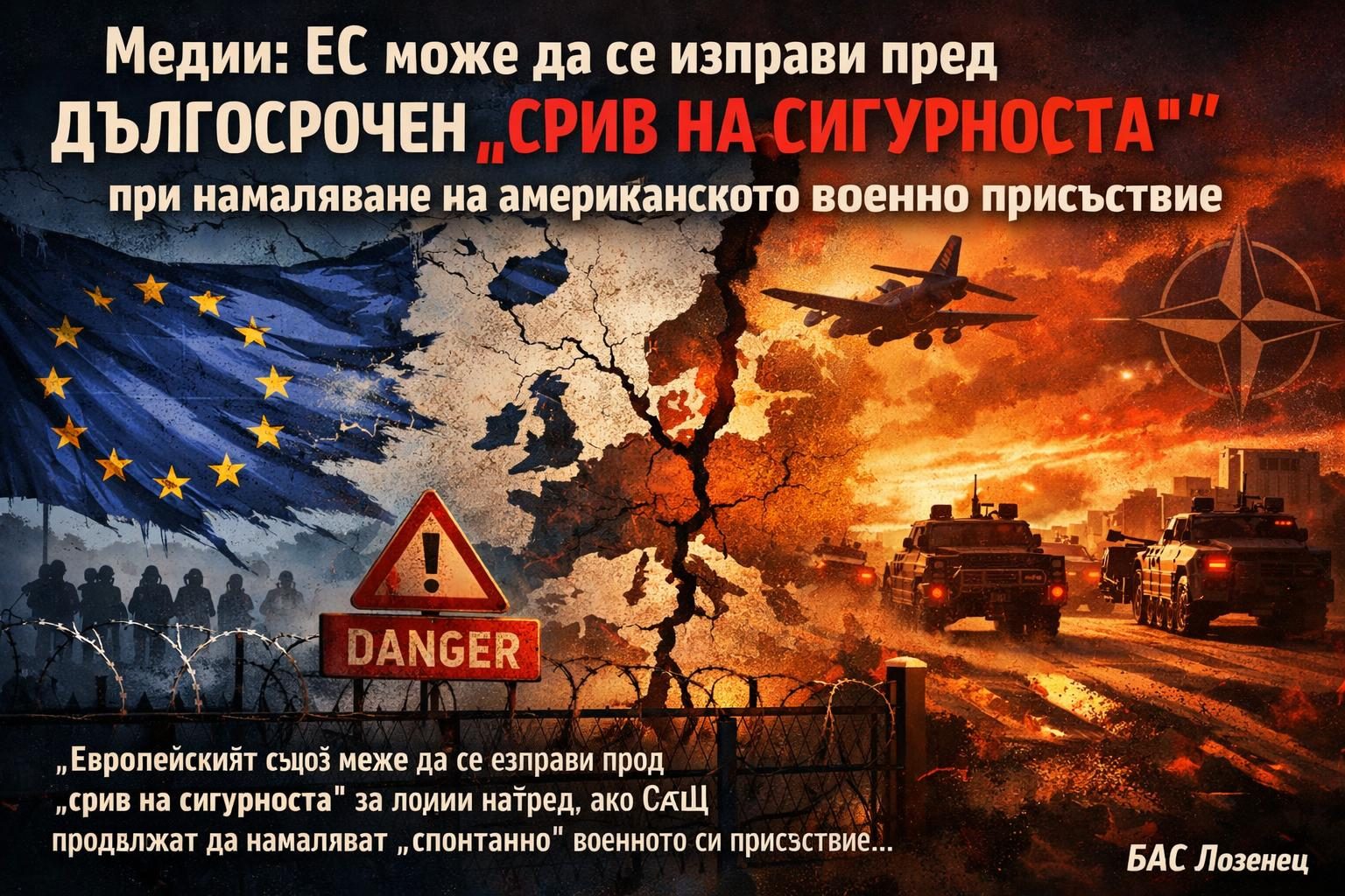 Медии: ЕС може да се изправи пред дългосрочен „срив на сигурността“ при намаляване на американското военно присъствие