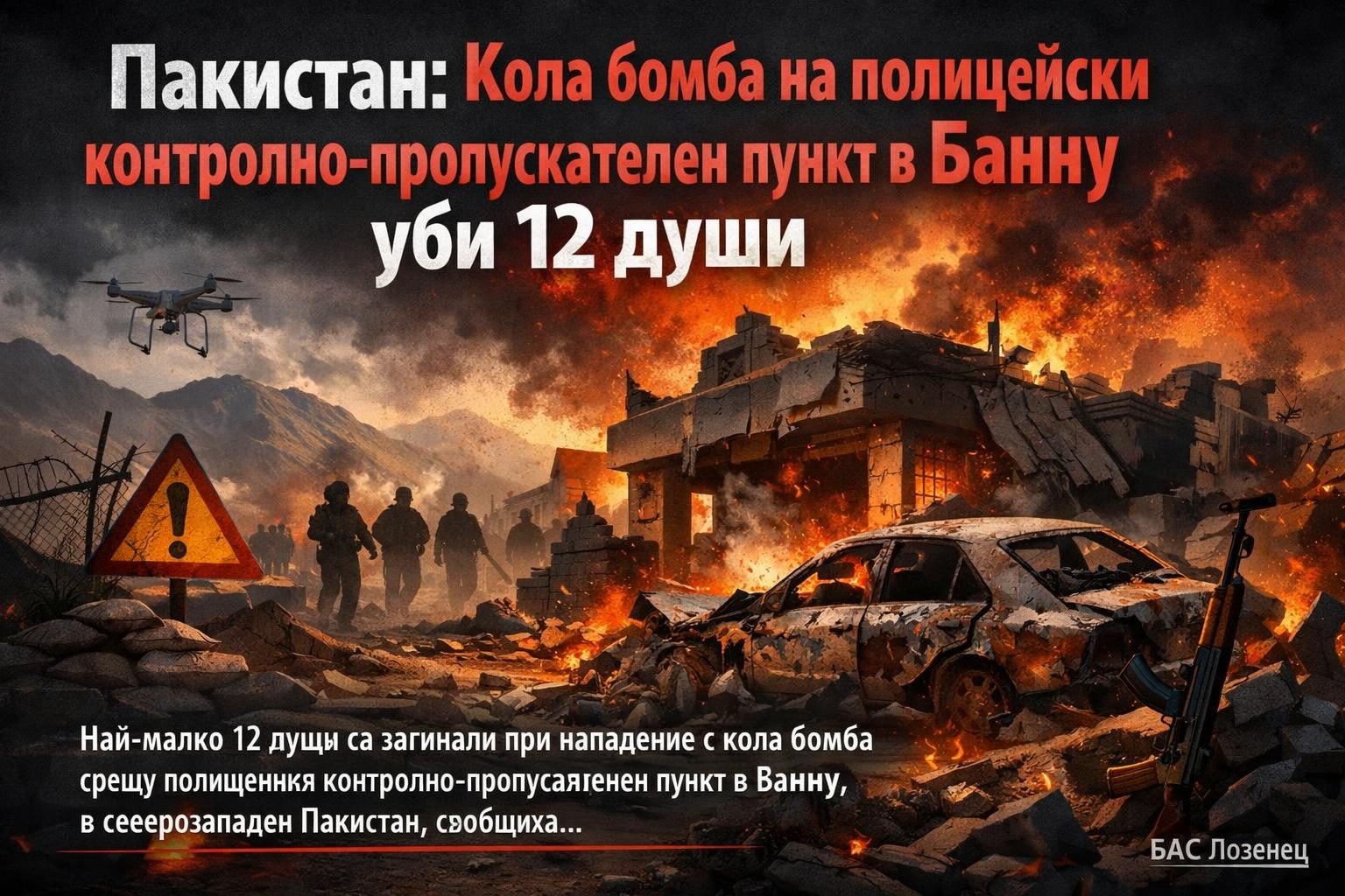 Пакистан: Кола бомба на полицейски контролно-пропускателен пункт в Банну уби 12 души