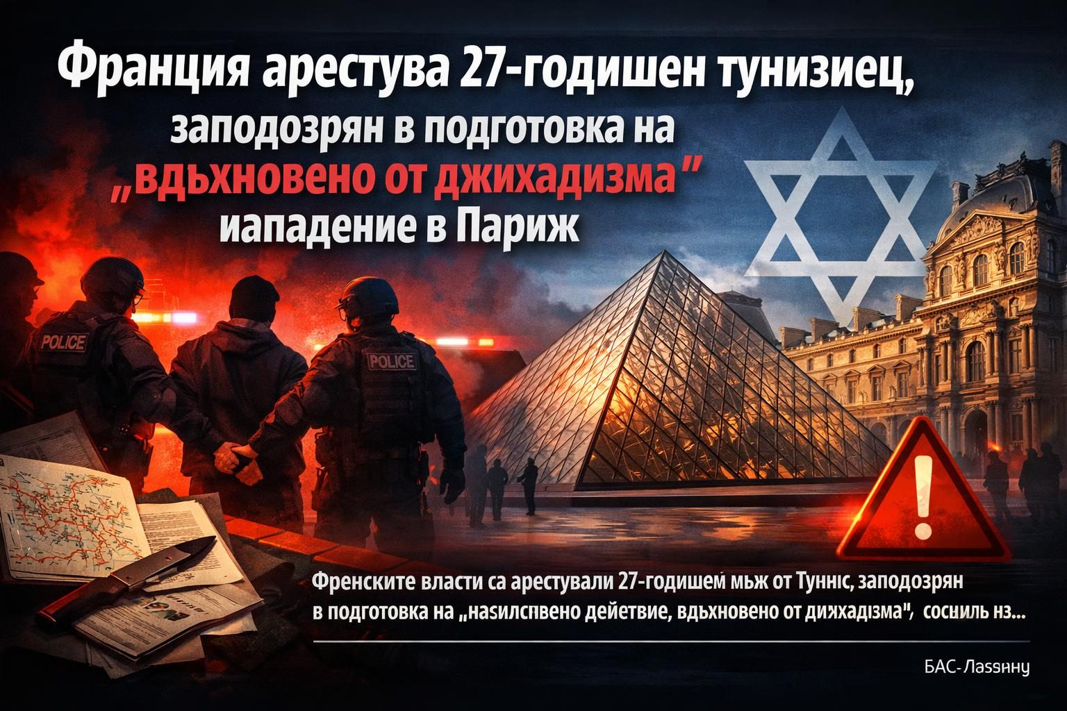 Франция арестува 27-годишен тунизиец, заподозрян в подготовка на „вдъхновено от джихадизма“ нападение в Париж