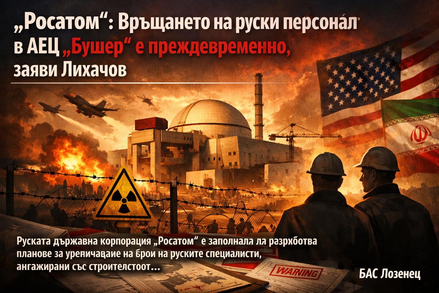 „Росатом“: Връщането на руски персонал в АЕЦ „Бушер“ е преждевременно, заяви Лихачов