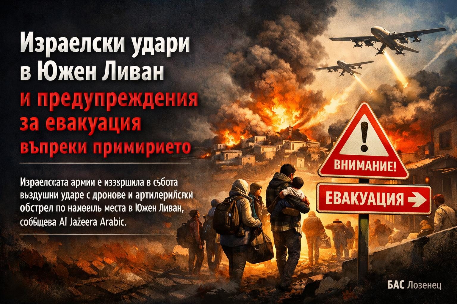 Израелски удари в Южен Ливан и предупреждения за евакуация въпреки примирието