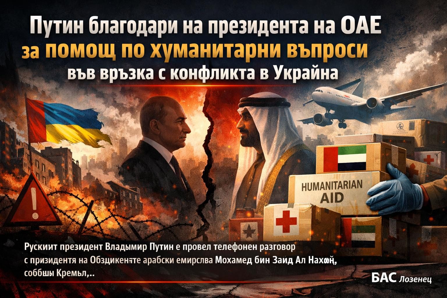Путин благодари на президента на ОАЕ за помощ по хуманитарни въпроси във връзка с конфликта в Украйна