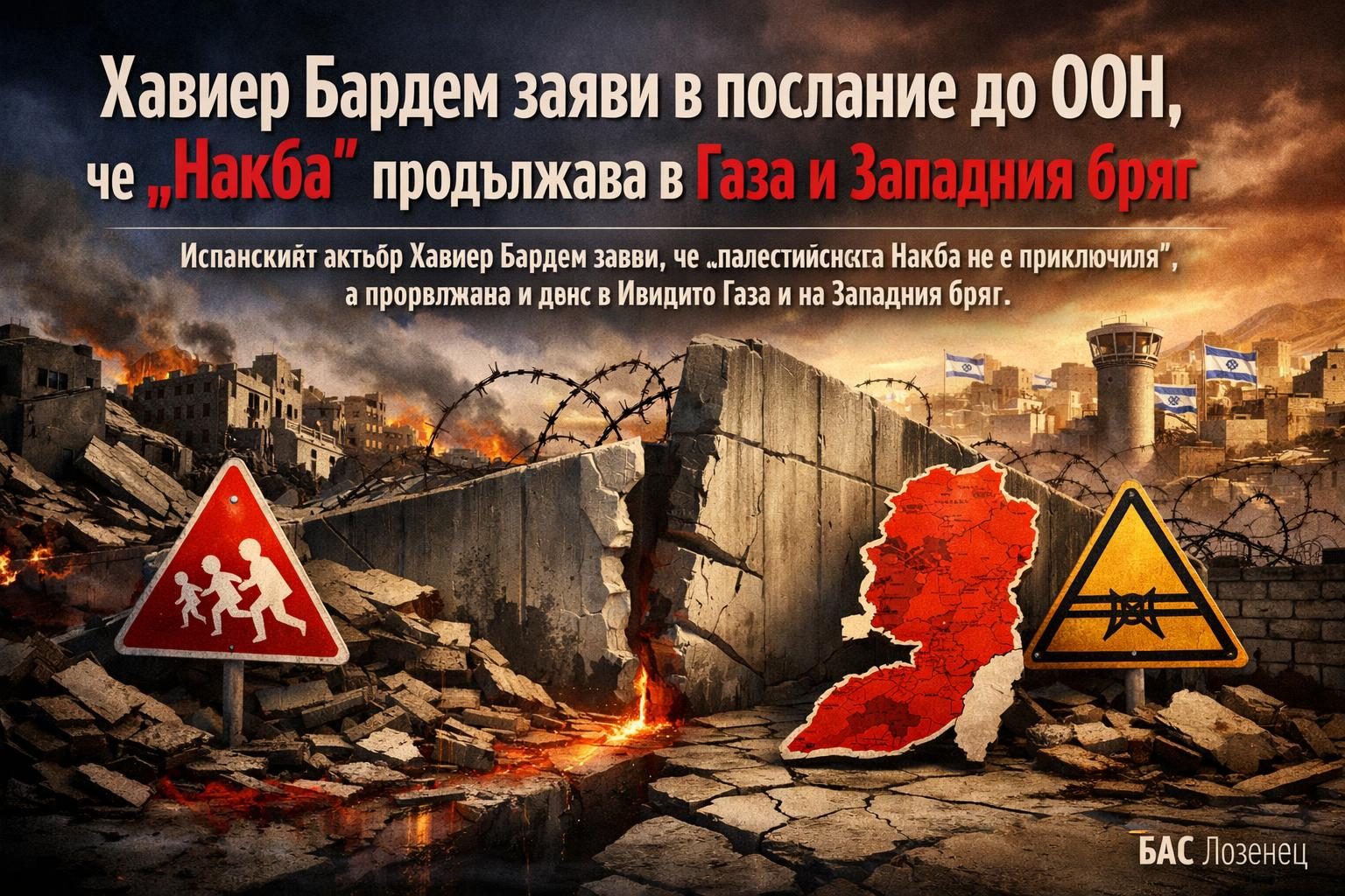 Хавиер Бардем заяви в послание до ООН, че „Накба“ продължава в Газа и Западния бряг