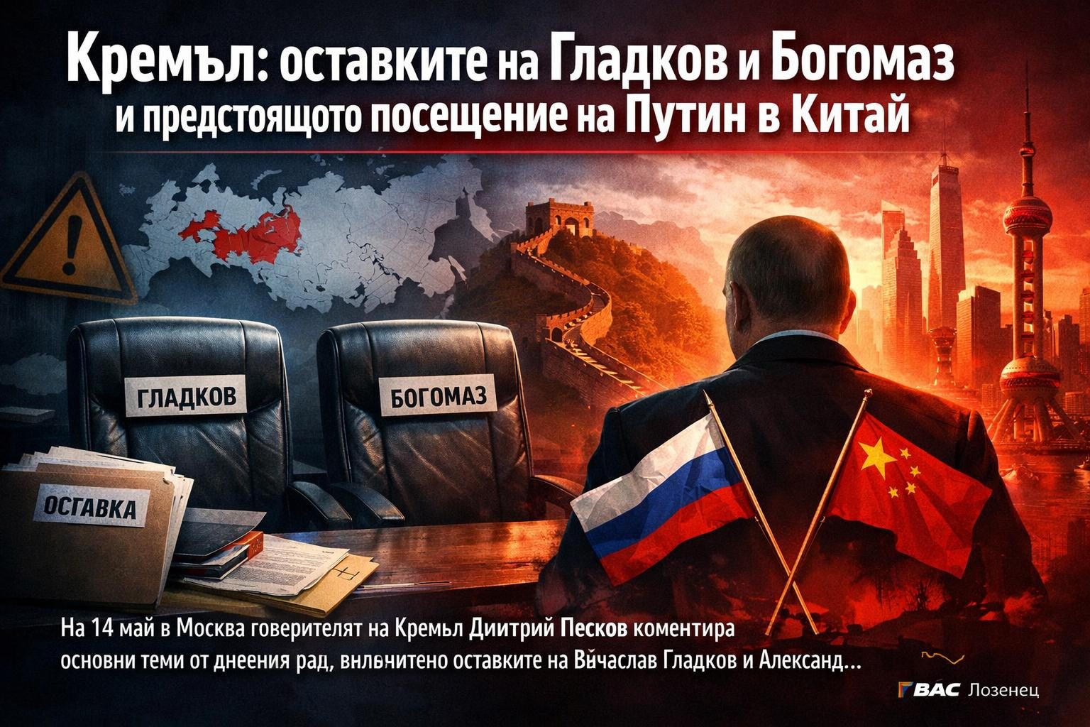 Кремъл: оставките на Гладков и Богомаз и предстоящото посещение на Путин в Китай