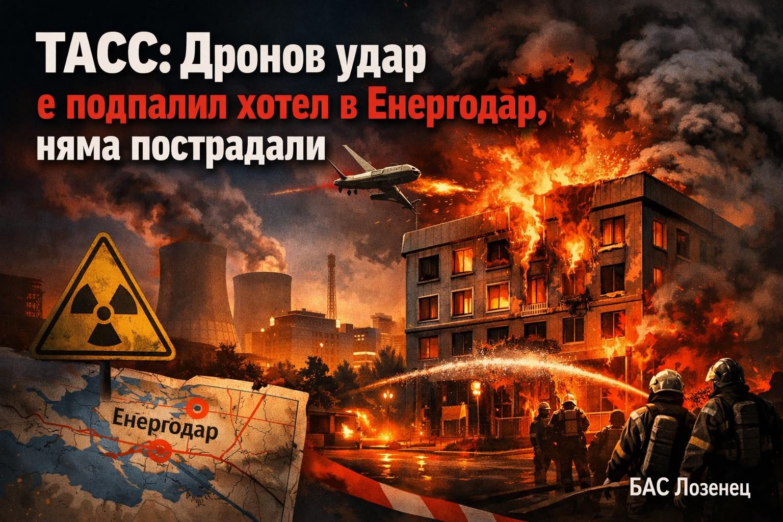 ТАСС: Дронов удар е подпалил хотел в Енергодар, няма пострадали