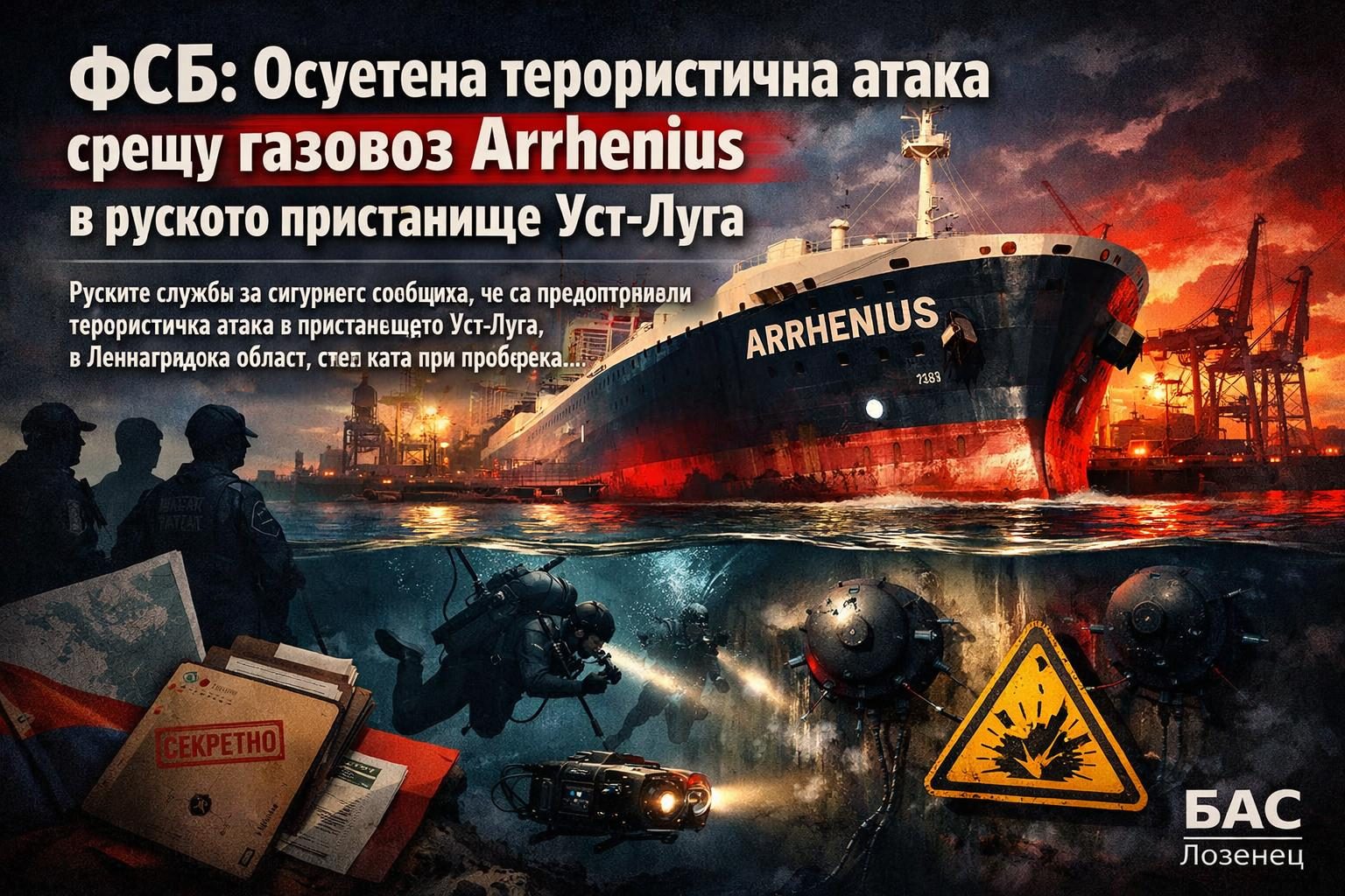 ФСБ: Осуетена терористична атака срещу газовоз Arrhenius в руското пристанище Уст-Луга
