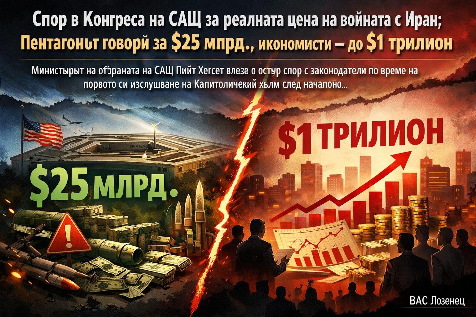 Спор в Конгреса на САЩ за реалната цена на войната с Иран: Пентагонът говори за $25 млрд., икономисти – до $1 трилион