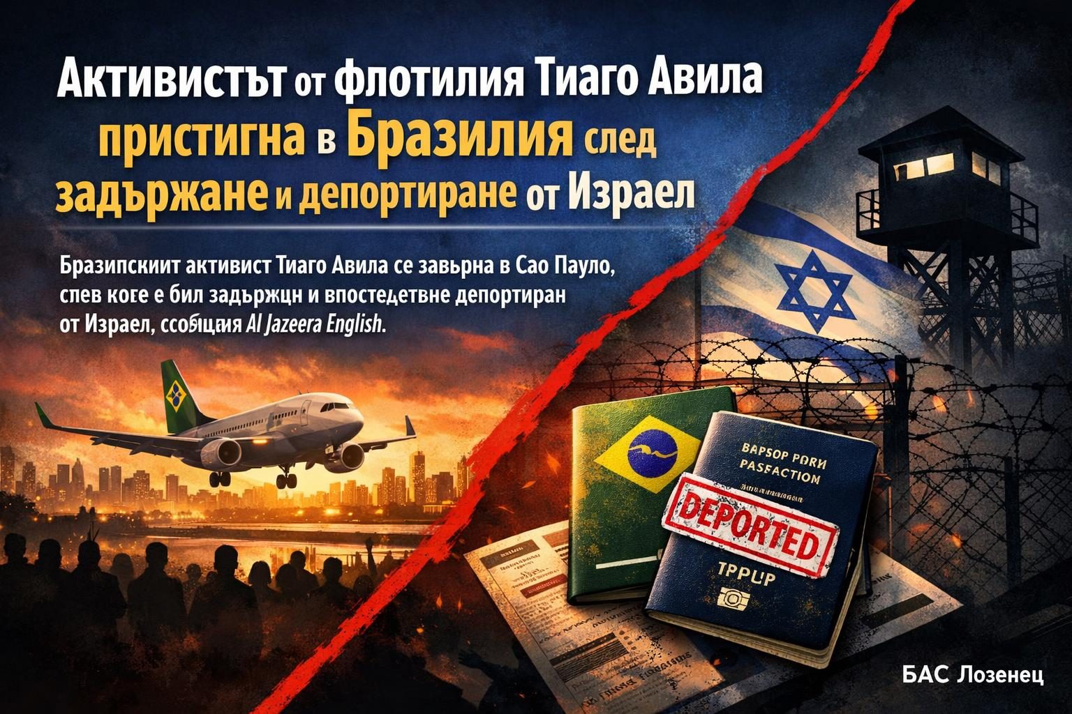 Активистът от флотилия Тиаго Авила пристигна в Бразилия след задържане и депортиране от Израел