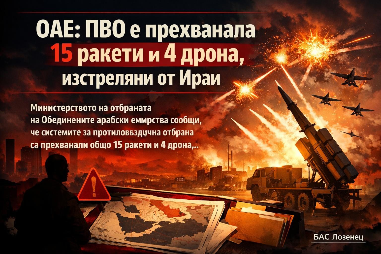 ОАЕ: ПВО е прехванала 15 ракети и 4 дрона, изстреляни от Иран