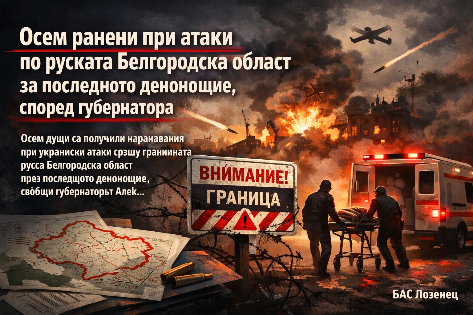 Осем ранени при атаки по руската Белгородска област за последното денонощие, според губернатора