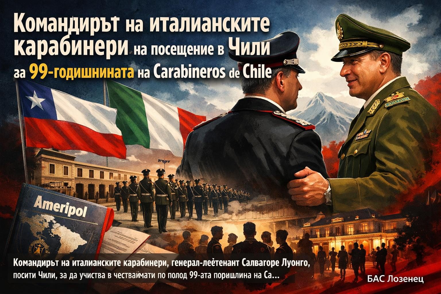Командирът на италианските карабинери на посещение в Чили за 99-годишнината на Carabineros de Chile