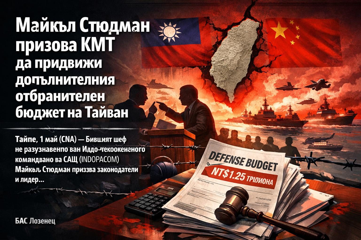 Майкъл Стюдман призова KMT да придвижи допълнителния отбранителен бюджет на Тайван
