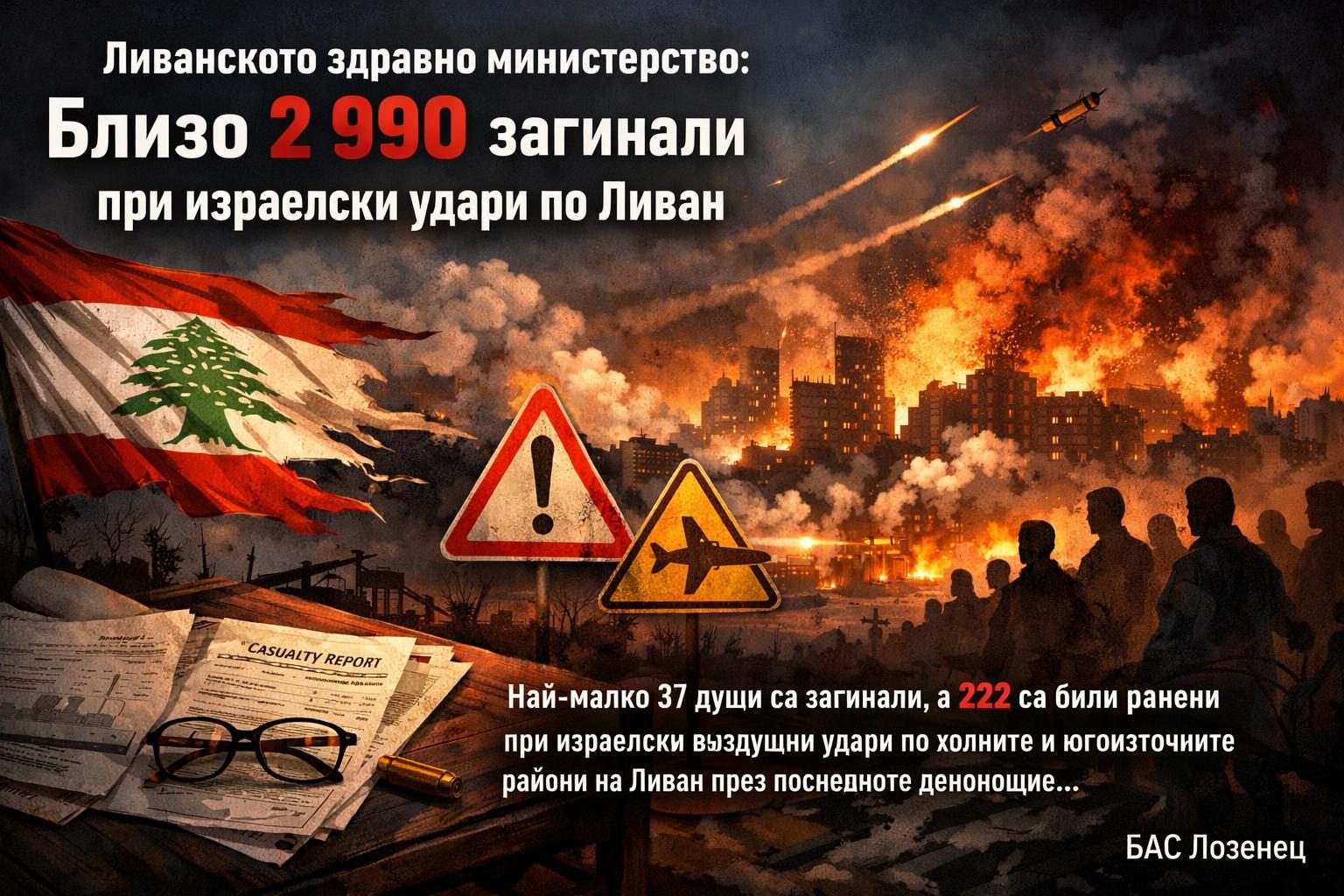 Ливанското здравно министерство: Близо 2 990 загинали при израелски удари по Ливан