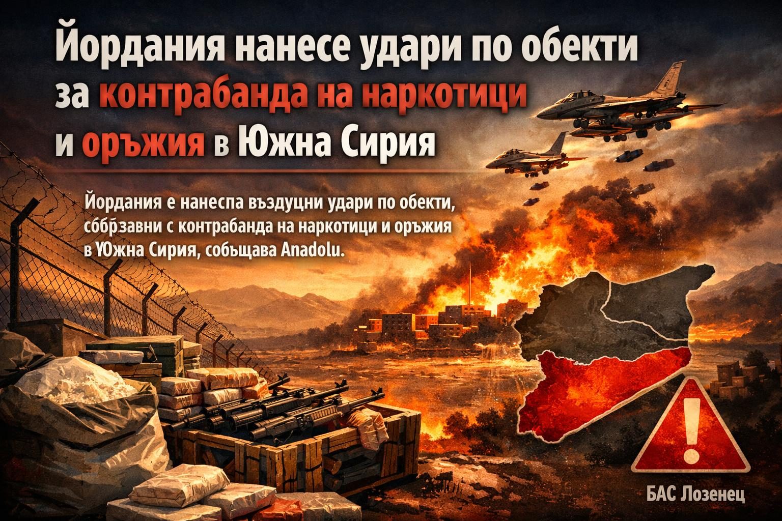 Йордания нанесе удари по обекти за контрабанда на наркотици и оръжия в Южна Сирия